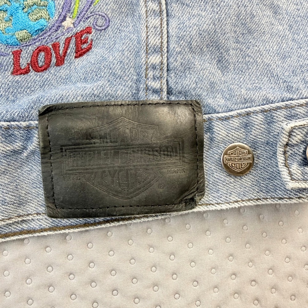 VINTAGE Hippy Harley-Davidson Denim Vest Embroidered Patches Peace Love Pride - Picture 14 of 16